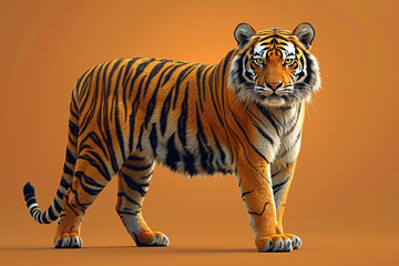 Fototapeta premium tiger in cartoon style on orenge background 