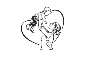 Mother day Line art, Mother day Silhouette Design