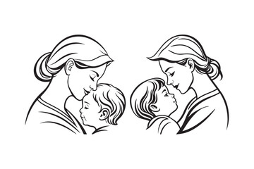 Mother day Line art, Mother day Silhouette Design