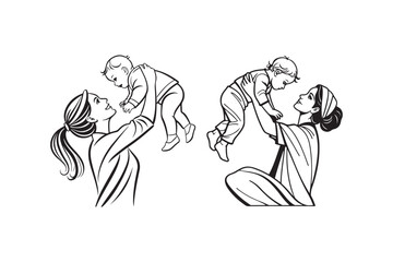 Mother day Line art, Mother day Silhouette Design