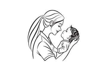 Mother day Line art, Mother day Silhouette Design