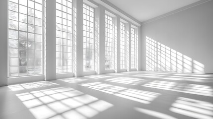 Sunlit shadows cast in spacious modern room minimalist design