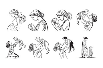 Mother day Line art, Mother day Silhouette Design