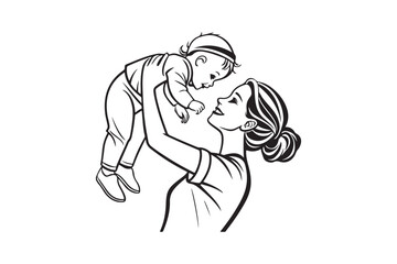 Mother day Line art, Mother day Silhouette Design