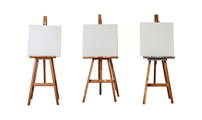 wooden easel with blank canvas on transparent background