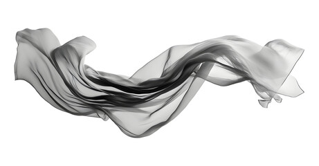 floating gray fabric blowing on transparent background