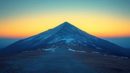 Fototapeta premium Majestic sunset peak, snow-dusted, tranquil landscape.