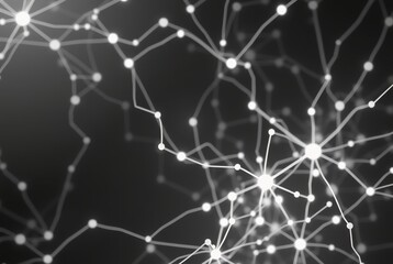 Abstract Network Connections with White Nodes and Thin Lines on a Dark Background