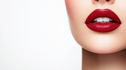 Fototapeta premium Bare lips nourished and defined with a rich burgundy lipstick, creating a bold and elegant statement