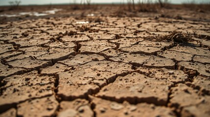 Obraz premium Close-Up of Parched Crackled Soil in a Drought-Stricken Landscape