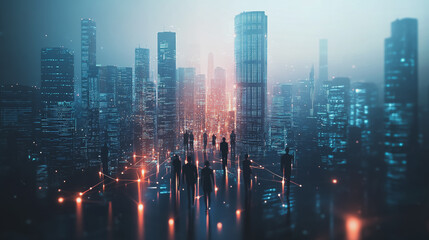 abstract professional business team people innovation connection of line from nail node to node on Smart Innovation city with connection cyber security network reciprocity , networking concept