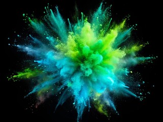 Fototapeta premium Neon Green And Blue Color Powder Pulver Explosions Isolated On Background