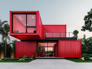 A creative container housing project showcasing bold architectural features in progress