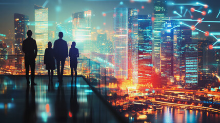 abstract professional business team people innovation connection of line from nail node to node on Smart Innovation city with connection cyber security network reciprocity , networking concept