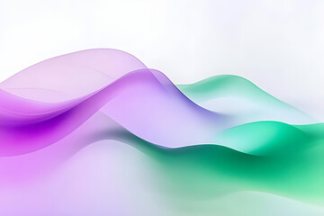 Abstract composition blurred gradients blending green and purple hues on a white background. The shapes are amorphous and fluid, evoking a dreamy, weightless atmosphere