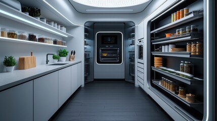 Fototapeta premium 2025 Creative Projects vision and future. Modern kitchen with sleek design and ample storage space.
