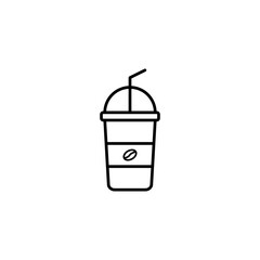Outline of a Coffee Beverage in a Disposable Cup with Lid and Straw