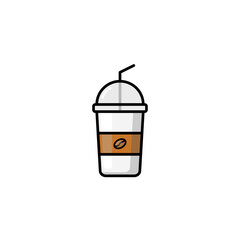 Illustration of a Coffee Beverage in a Disposable Cup with Lid and Straw