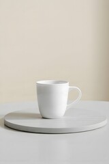 Fototapeta premium White Coffee Cup on a Minimalist Tabletop, mock up image