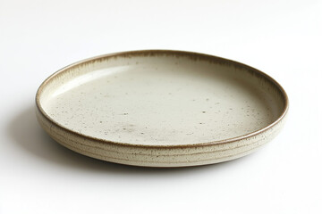 A white plate with a brown border sits on a white background Generative Ai.