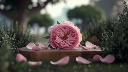 Dreamy Pink Background with Bokeh Lights and Flowers