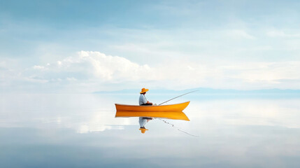 Good Vibe on Sunday, A serene image of a peaceful Sunday fishing trip on a quiet lake, capturing the tranquility of nature and leisure activities.