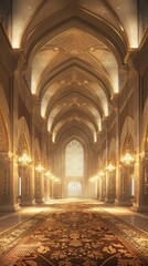 Fototapeta premium Grandiose Palace Hallway: Opulent Architecture and Golden Hues