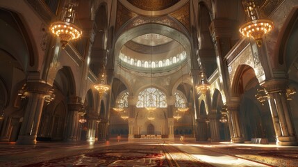 Obraz premium Magnificent Golden Mosque Interior: Architectural Marvel of Light and Grandeur