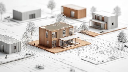 A container village blueprint showing communal kitchens and recreational spaces