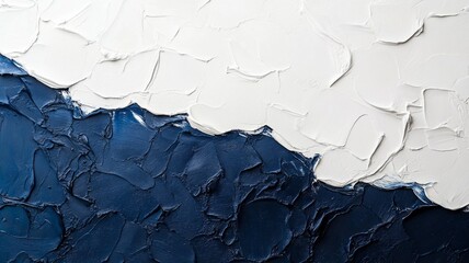 Abstract Impasto Painting White and Dark Blue Hues