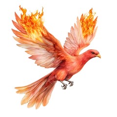 A fiery phoenix soaring through the sky with wings engulfed in flames, showcasing a powerful and vibrant display of strength and rebirth