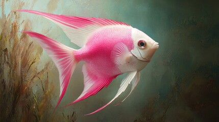 Obraz premium Pink Angelfish with White Fins Against a Textured Background