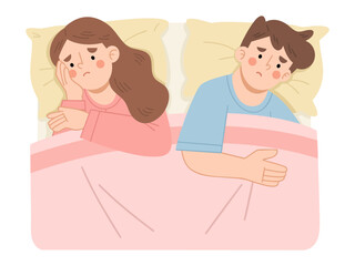 Illustration of a sad couple in bed