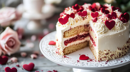 Delicious Heart Decorated Cake Ideal for Romantic Celebrations and Events : Generative AI