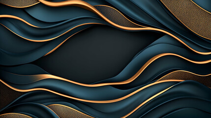 Naklejka premium Abstract Dark Blue Gold Waves Background Design, Elegant Luxury Texture, Perfect for Website Header or Brochure.