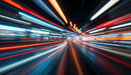 Abstract light trails in vibrant colors, creating a dynamic and energetic image, great for tech, speed or futuristic themed projects.