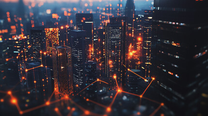 Fototapeta premium abstract professional business team people innovation connection of line from nail node to node on Smart Innovation city with connection cyber security network reciprocity , networking concept