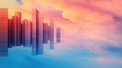 Fototapeta premium Abstract acrylic depiction of a futuristic bank floating in a digital skyline