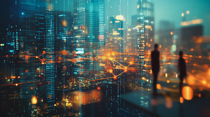 abstract professional business team people innovation connection of line from nail node to node on Smart Innovation city with connection cyber security network reciprocity , networking concept