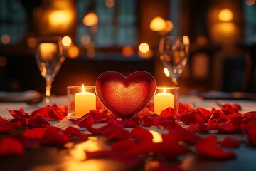 Valentine's Day, Wedding Day Dinner Table. Romantic Dining