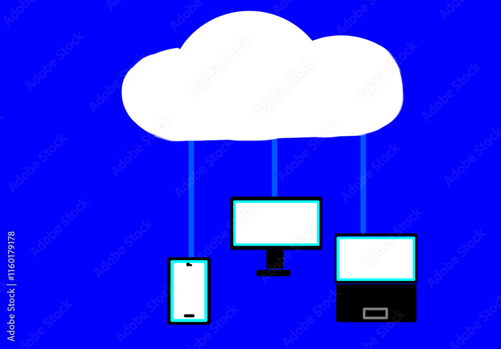Poster cloud computing concept.cloud storage icon. it seamlessly integrates with devices like smartphones, 