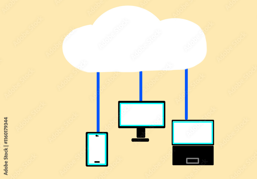 Poster cloud computing concept illustration. cloud storage icon. it seamlessly integrates with devices like