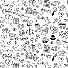 baby tooddler doodle vector seamless pattern