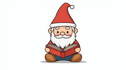 Obraz premium Cartoon Santa Claus reading book, Christmas illustration, white background, holiday design.