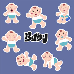 sticker cute baby element vector illustrations kid set