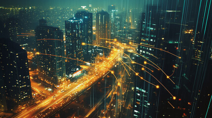 abstract professional business team people innovation connection of line from nail node to node on Smart Innovation city with connection cyber security network reciprocity , networking concept