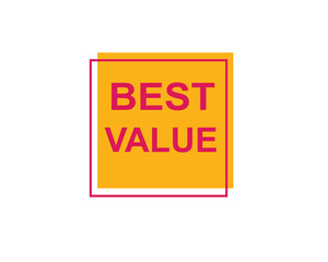 Best Value text on a ribbon. Designed with white title and pink stripe. Vector banner with tag on a transparent background.