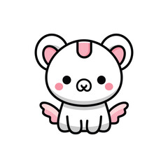 vector cartoon cute polar bear with pink bow on white background