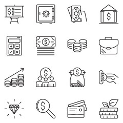Money and finance set of web icons in line style. Payment and money icons for web and mobile app. Money, dollar, cash, pay, banking, business, finance, coin wallet, credit card