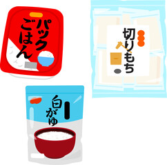レトルトのご飯、レトルトのお粥、切り餅